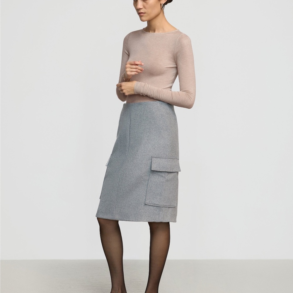 Modern Citizen Felicia Wool Utility Midi Skirt Size LHeather Grey / L - Picture 2 of 3